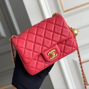Chanel Red Quilted Lambskin Flap Bag